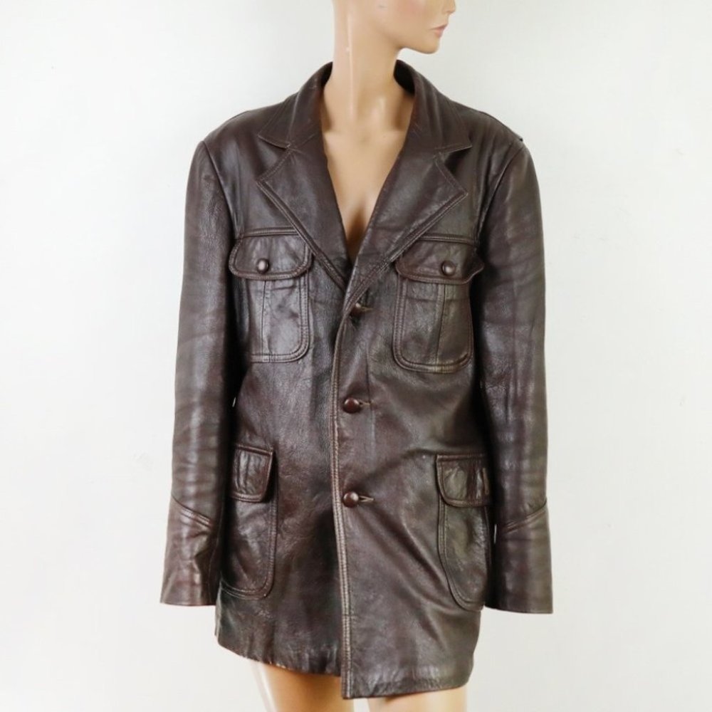 Sexy Vintage 70s Brown Leather Coat
